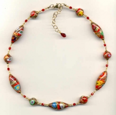 Millefiori Fine Red Ovals and Rounds with Gold and Aventurina